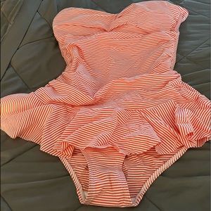 Size 14 Ralph Lauren Hot Pink and White striped bathing suit